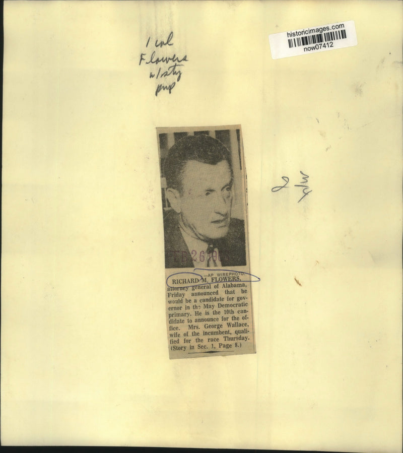 Load image into Gallery viewer, 1966 Press Photo Alabama's Attorney General Flowers announces governor candidacy
