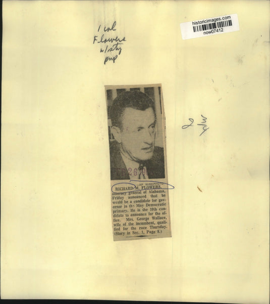 1966 Press Photo Alabama's Attorney General Flowers announces governor candidacy
