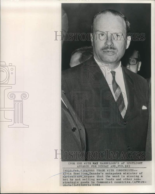 1962 Press Photo Alvin Hamilton, Canada's Minister of Agriculture - now07428