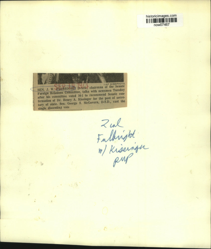 1973 Press Photo Senator J.W. Fulbright, D-AR at news conference in Washington