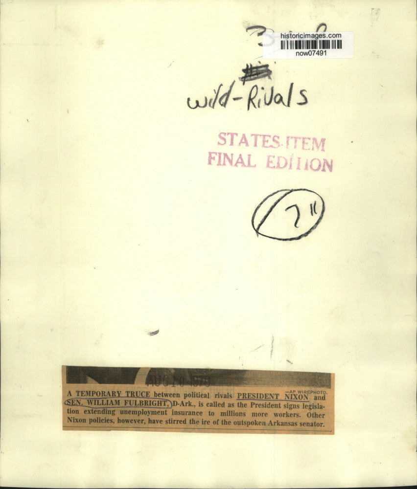 1970 Press Photo President Nixon & Senator Fulbirght call temporary truce