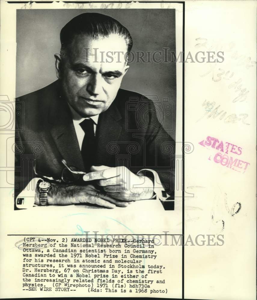 1968 Press Photo Gerhard Herzbert, first Canadian to win Nobel in Chemistry