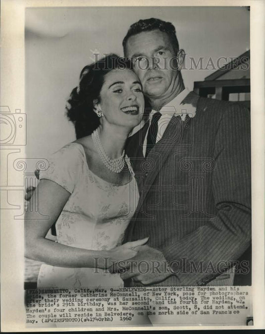 1960 Press Photo Actor Sterling Hayden & Catherine McConnell after wedding