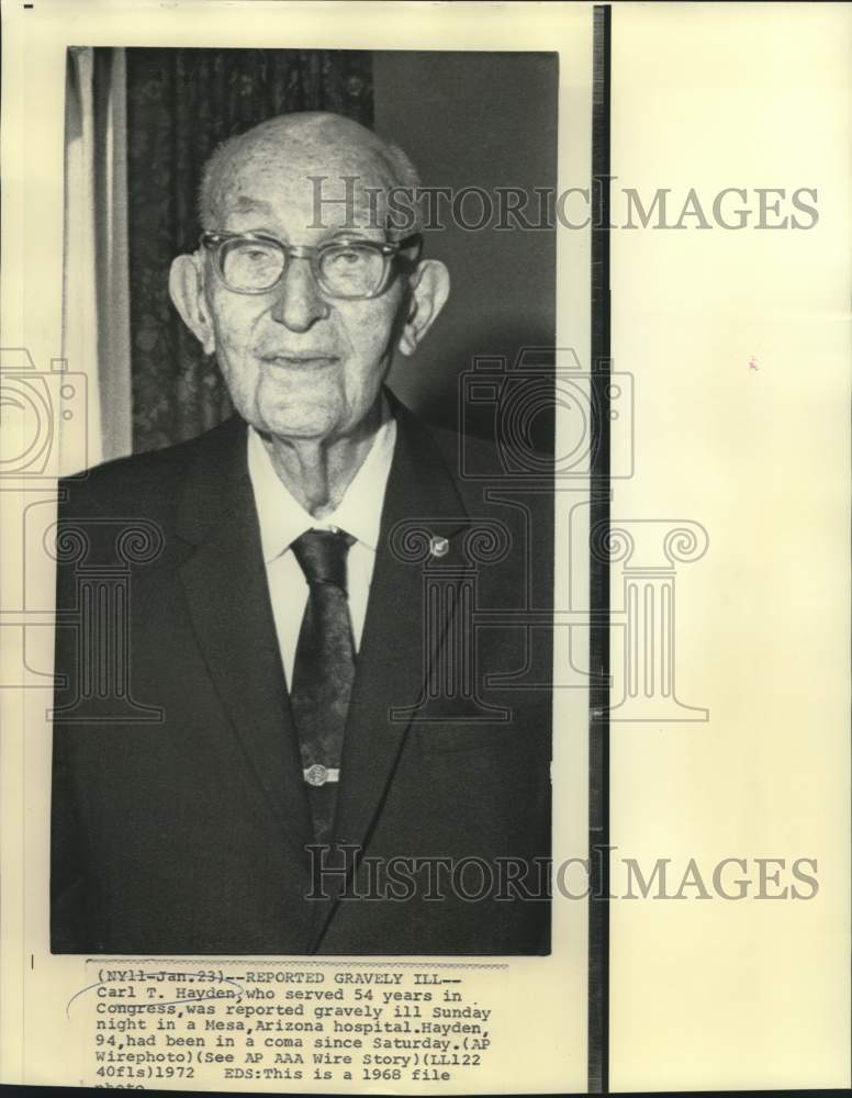 1968 Press Photo Carl T. Hayden served in Congress for 54 years. - now07633