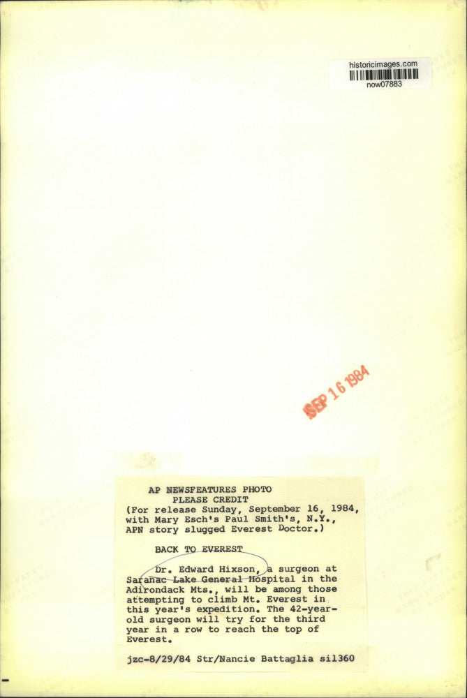 1984 Press Photo Dr. Edward Hixson, surgeon/Mt. Everest climber - now07883