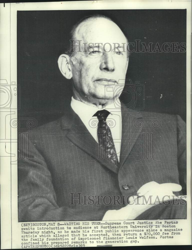 1969 Press Photo Justice Abe Fortas at Northeastern University in Boston.