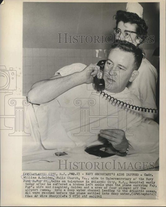 1961 Press Photo Navy Secretary's aide William Golden injured in plane crash