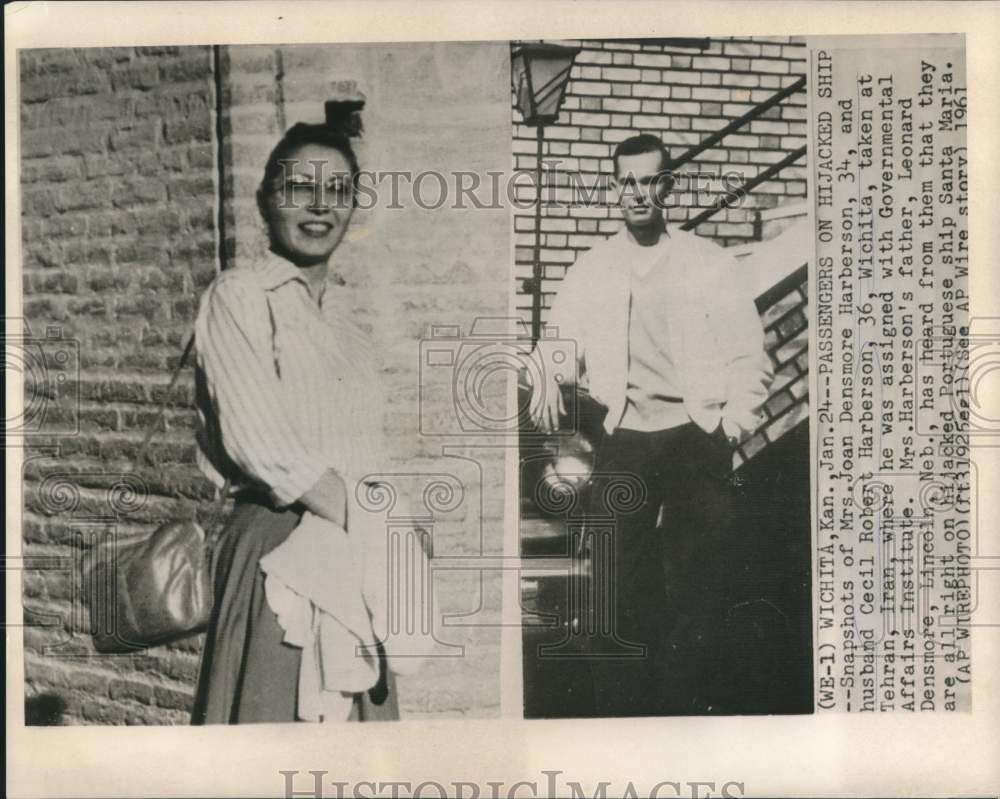 1961 Press Photo Mr. & Mrs. Cecil Harberson, passengers, of hijacked Santa Maria