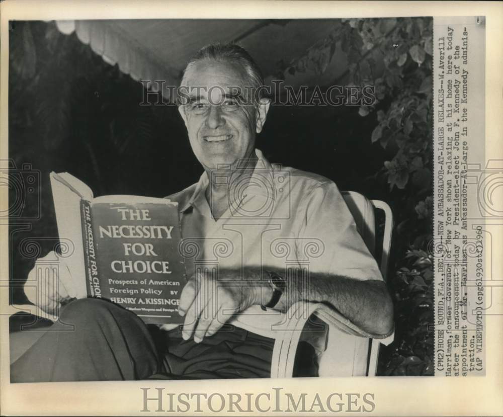 1960 Press Photo Averell Harriman, Ambassador-at-Large, relaxes at his home.