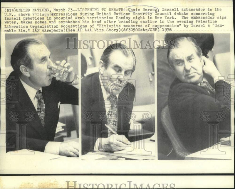 Load image into Gallery viewer, 1976 Press Photo Chaim Herzog, Israeli Ambassador at U.N. Security Council
