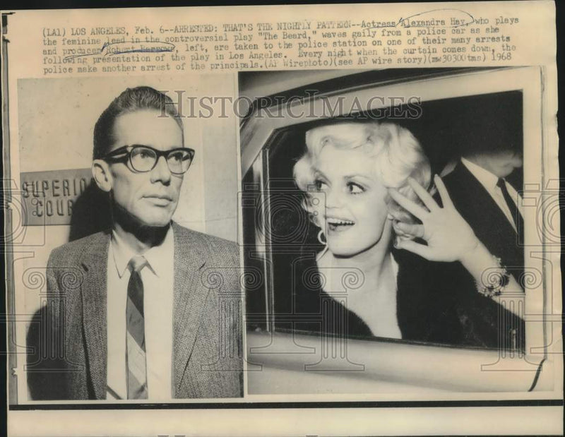 Load image into Gallery viewer, 1968 Press Photo Actress Alexandra Hay and Robert Barrows arrested in California
