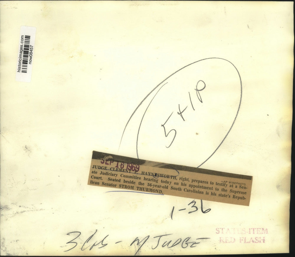 1969 Press Photo Judge Haynsworth testifies at Senate Judiciary Committee