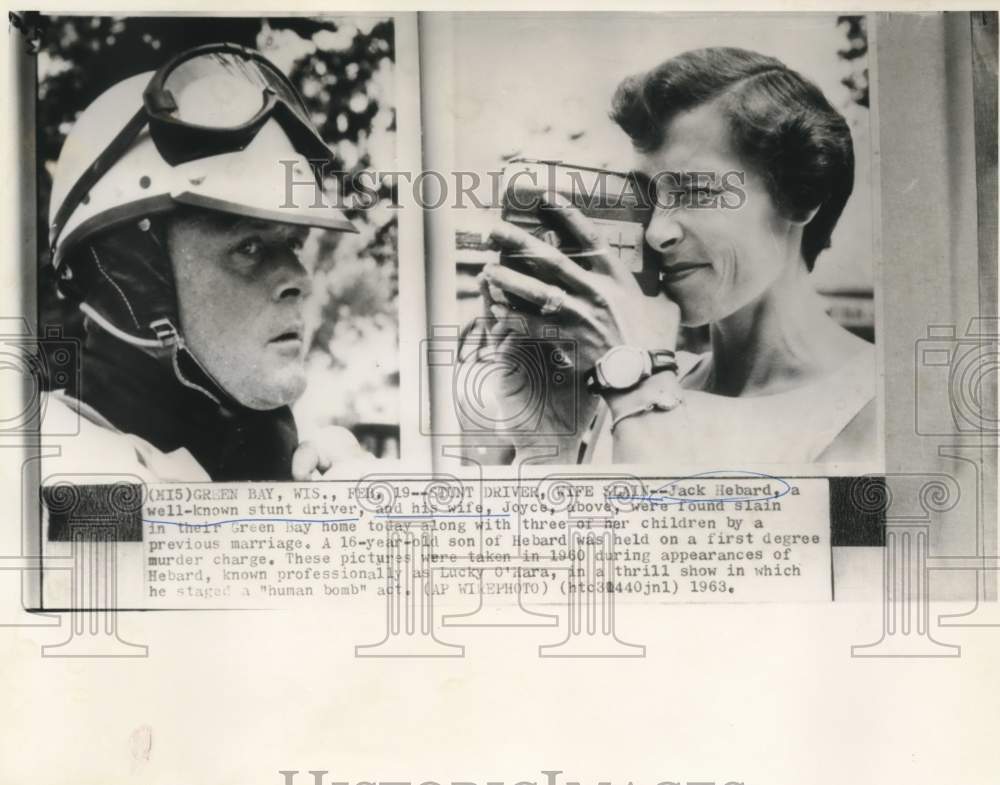 1960 Press Photo Stunt driver Jack Hebard &amp; wife, Joyce in Green Bay, Wisconsin
