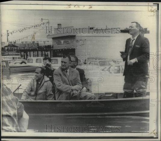 1967 Press Photo Governor Hickel & others tour flooded streets of Fairbanks, AK