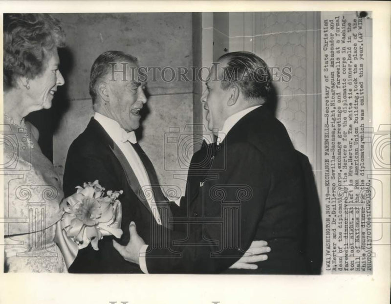Load image into Gallery viewer, 1960 Press Photo State Secretary &amp; Mrs. Herter greet Dr. Sevilla-Sacasa at event
