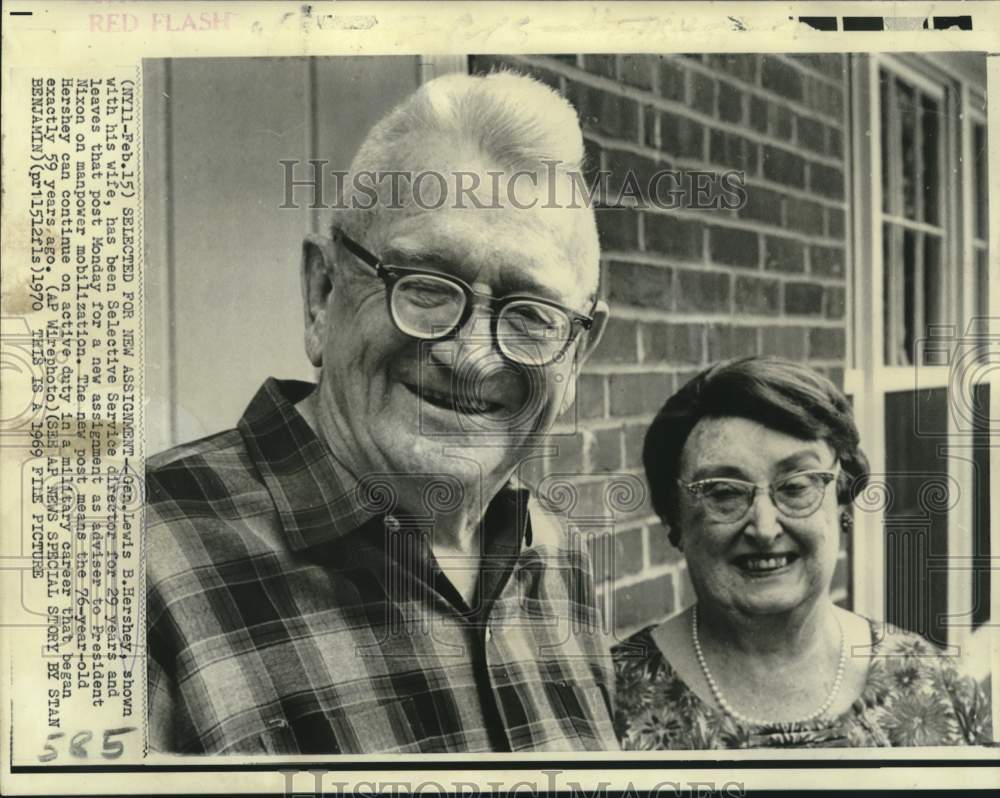 1969 Press Photo Selective Service Director Gen. Hershey shown with wife