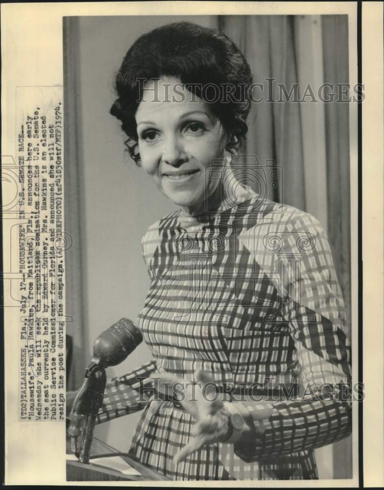 1974 Press Photo Paula Hawkins seeks Republican U.S. Senate seat in Florida