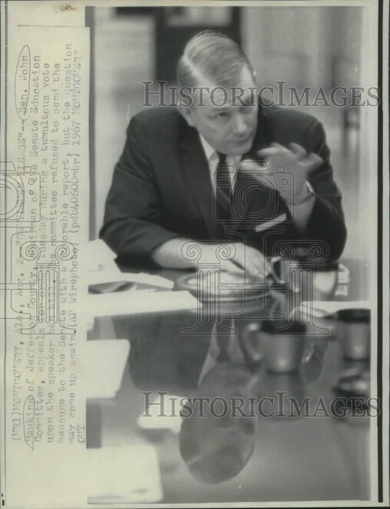 1967 Press Photo Senator John Hawkins appeals for order at Senate Education
