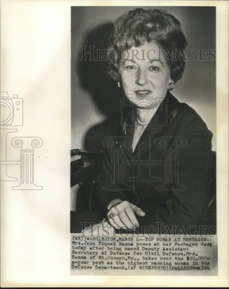 1964 Press Photo Jane Hanna, Pentagon's Deputy Assistant Secretary of Defense