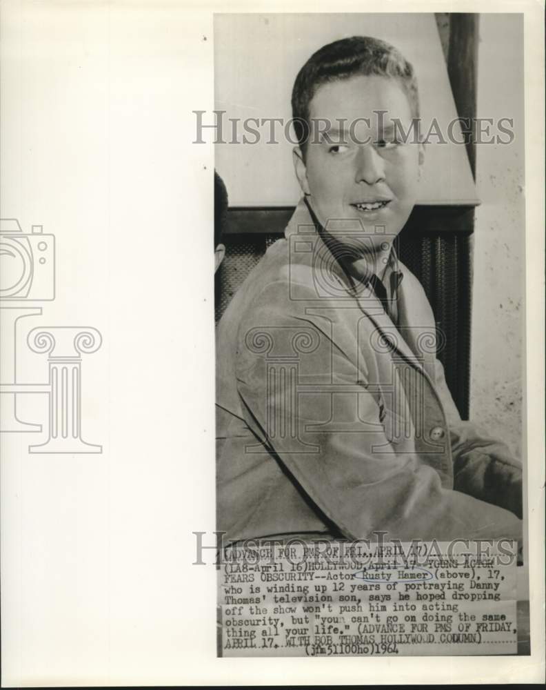 1964 Press Photo Actor Rusty Hamer as Danny Thomas' son on Danny Thomas Show
