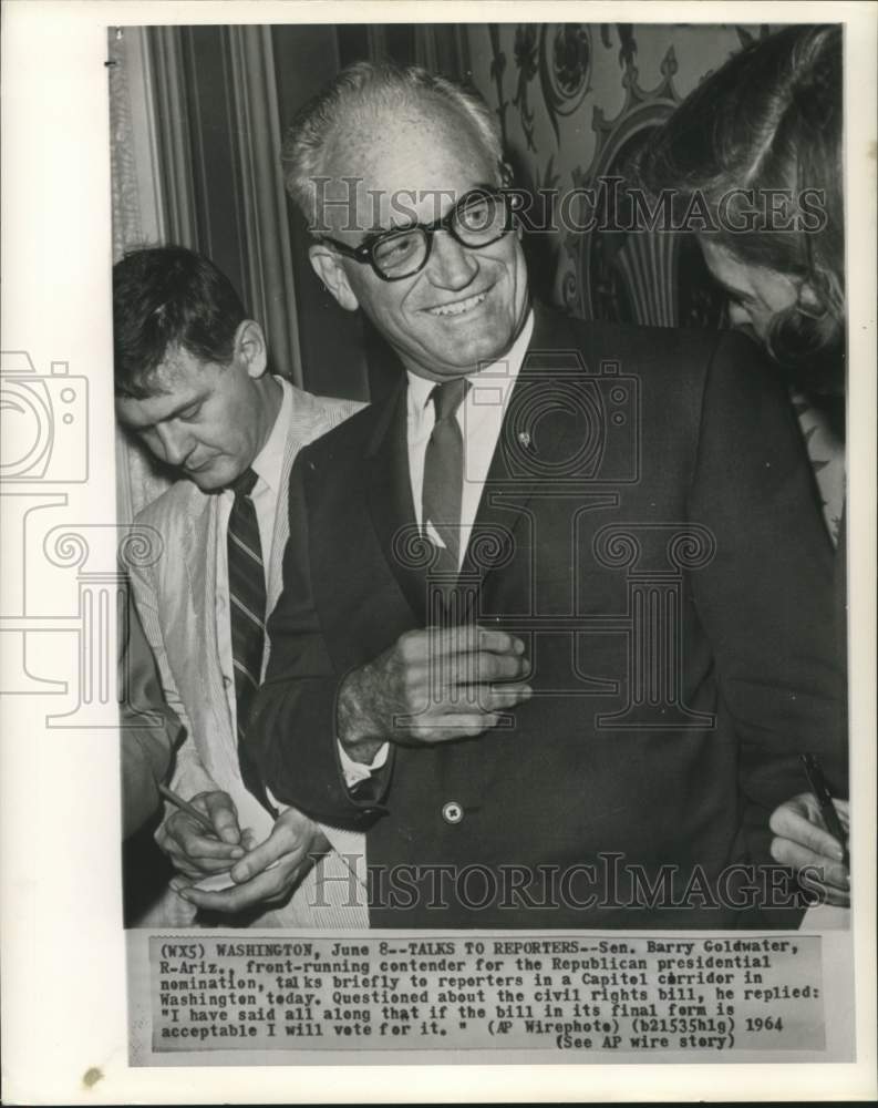 Load image into Gallery viewer, 1964 Press Photo Senator Barry Goldwater with reporters at Capitol in Washington
