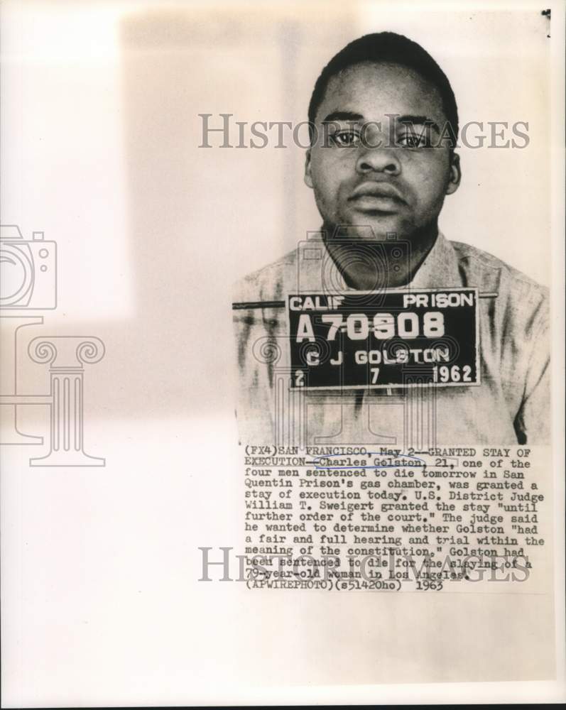 1963 Press Photo Charles Golston, San Quentin, presented stay of execution.