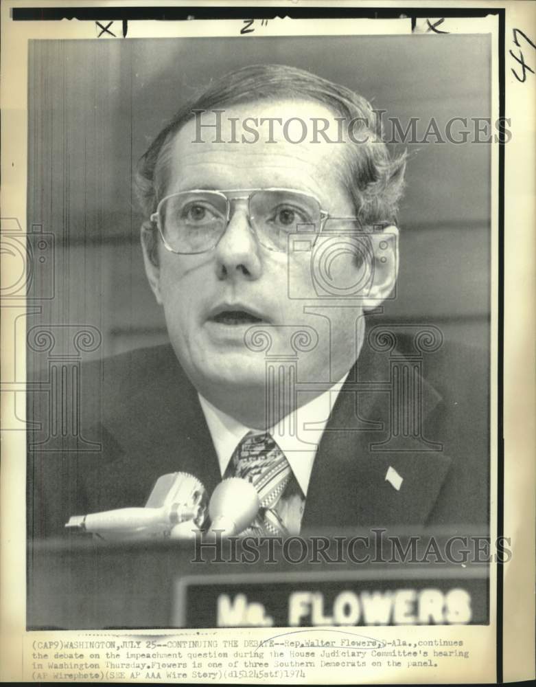 1974 Press Photo Rep. Walter Flowers, D-AL at House Judiciary Committee hearing