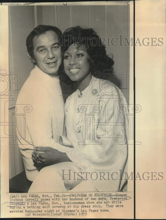 1973 Press Photo Frederick Glusman and Diahann Carroll, newlyweds on honeymoon