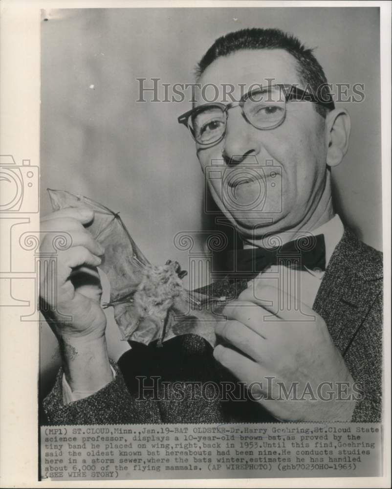 1963 Press Photo Dr. Harry Goehring, St. Cloud State science professor with bat