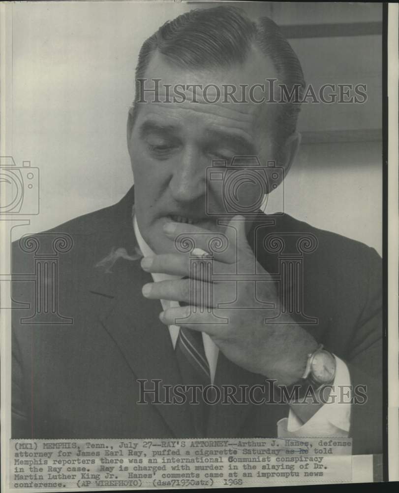 1968 Press Photo Arthur Hanes, attorney of James Earl Ray, at news conference