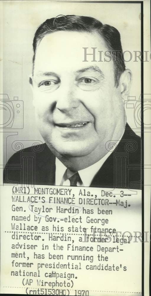 1970 Press Photo Major General Taylor Hardin, Finance Director for Gov. Wallace
