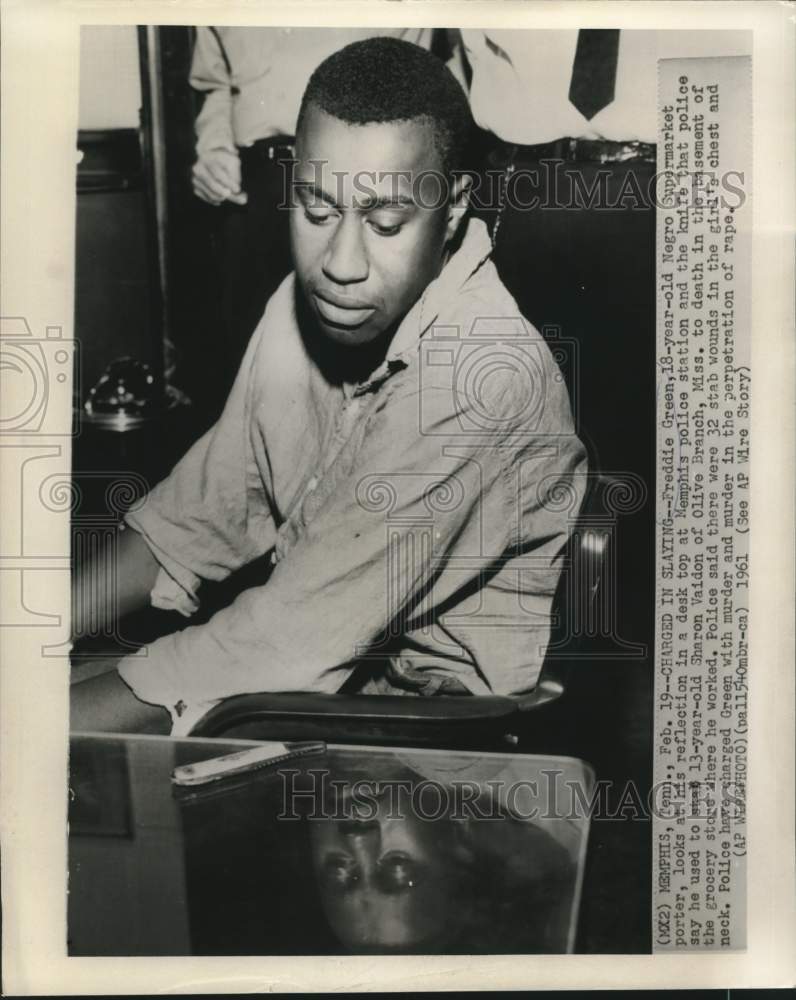 1961 Press Photo Freddie Green at Memphis police station, charged with murder