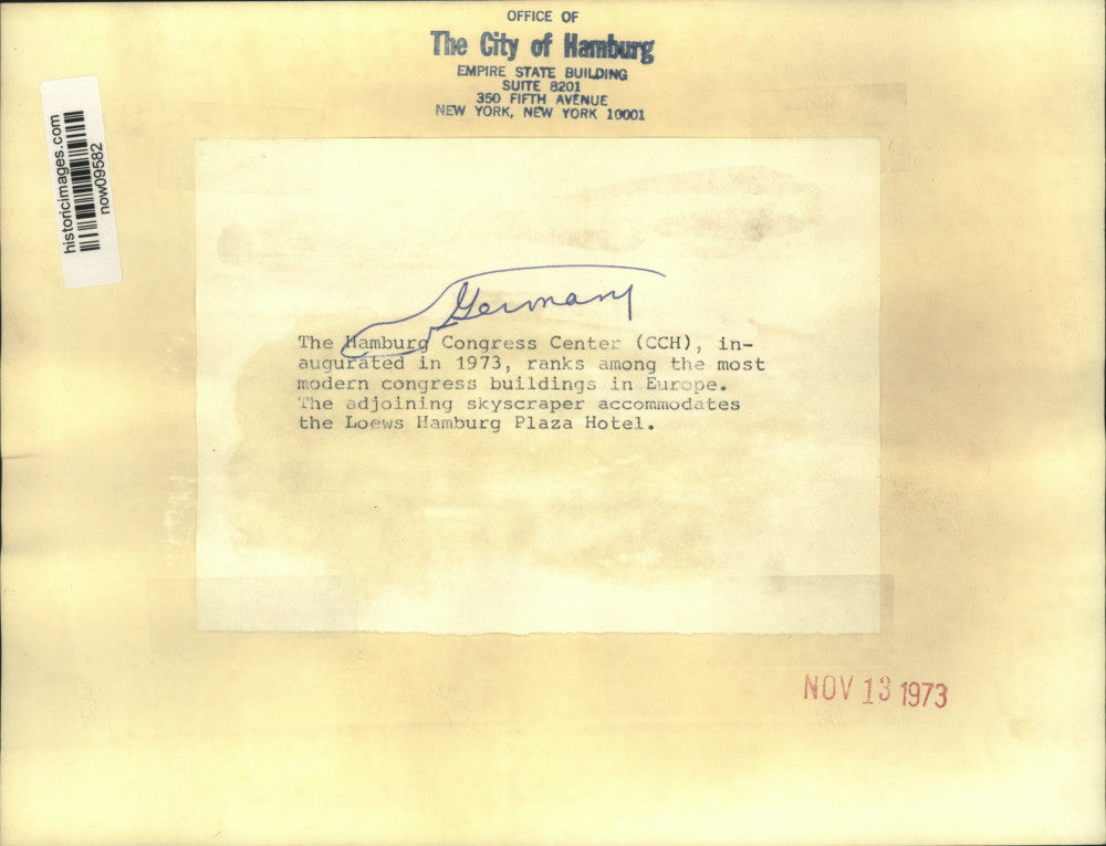 1973 Press Photo Aerial view of Hamburg Germany Congress Center - now09582