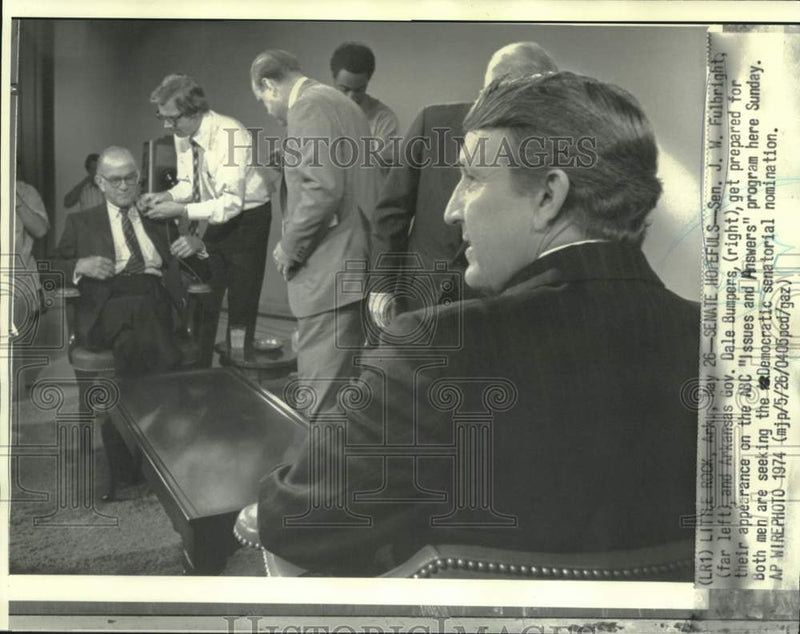 Load image into Gallery viewer, 1974 Press Photo Senator Fulbright &amp; Governor Bumpers on "Issues and Answers"
