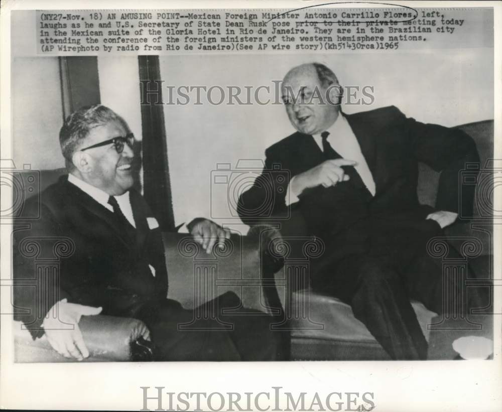 1965 Press Photo Mexican Foreign Minister Flores &amp; Dean Rusk in Rio de Janeiro.