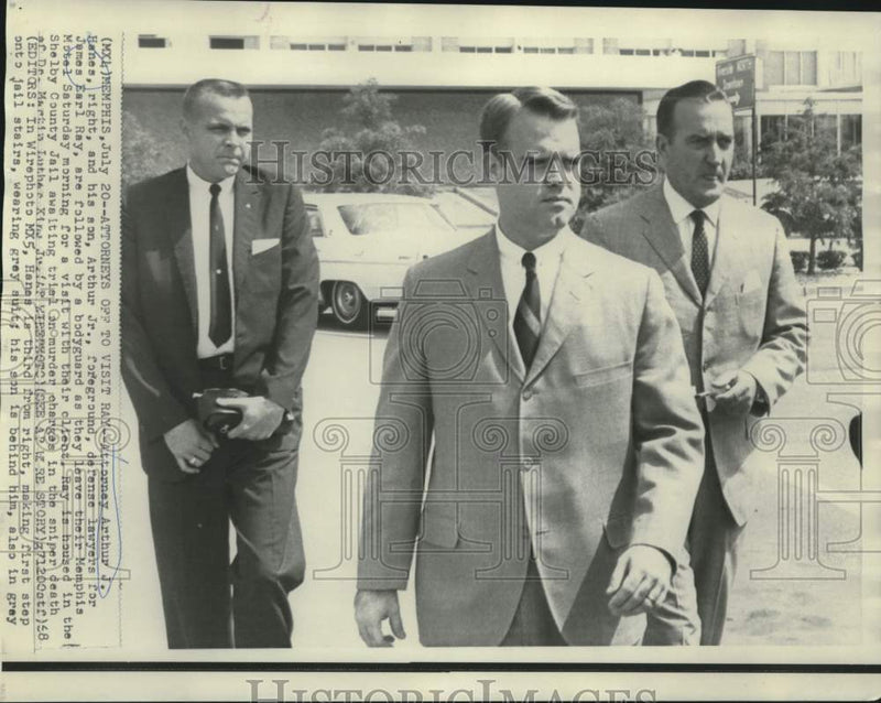 Load image into Gallery viewer, 1968 Press Photo Attorneys Arthur J. Hanes and son, Arthur, Jr. leave motel room
