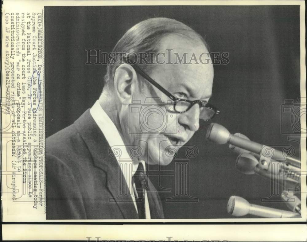 1969 Press Photo Former Justice Fortas at National Press Club luncheon