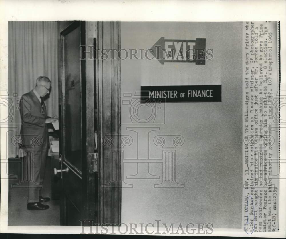 1965 Press Photo Canadian Finance Minister Walter Gordon in his Ottawa office