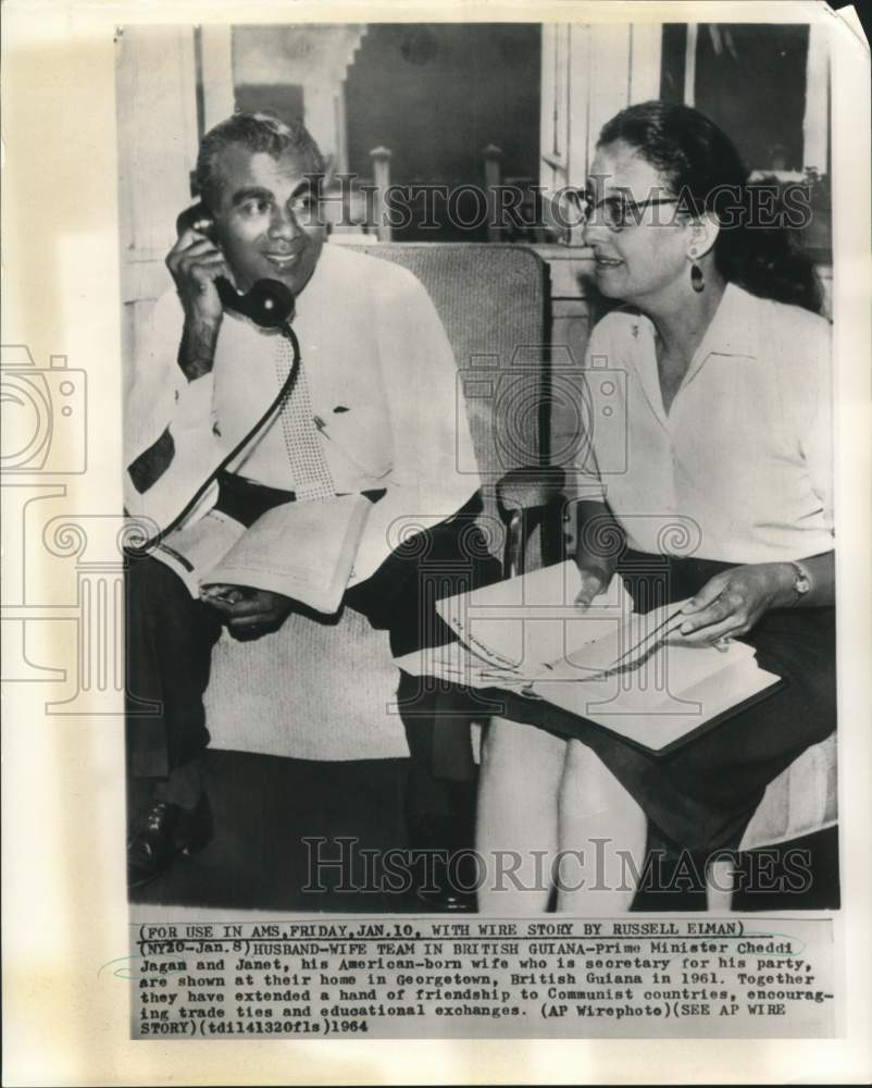 1964 Press Photo Prime Minister Cheddi and Janet Jagan of British Guiana.