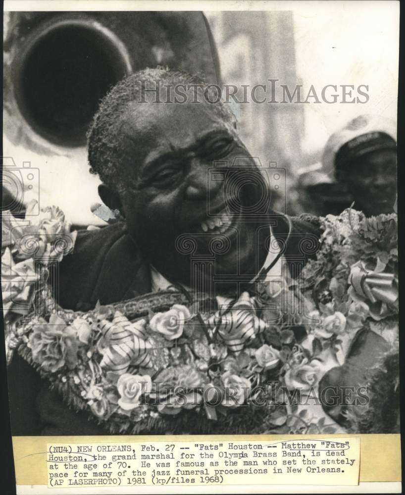 1968 Press Photo Matthew &quot;Fats&quot; Houston, grand marshal for Olympia Brass Band