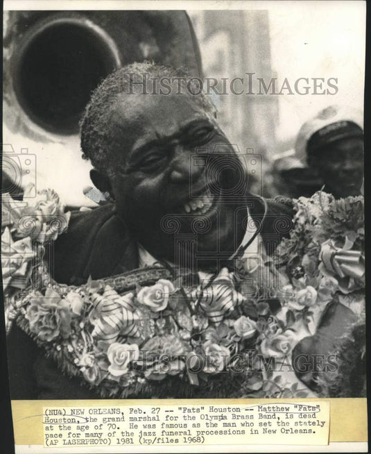 1968 Press Photo Matthew "Fats" Houston, grand marshal for Olympia Brass Band
