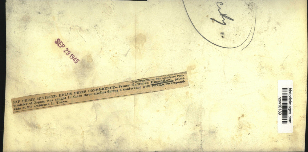 1945 Press Photo Higashikuni, Japanese Prime Minister Holds Press Conference