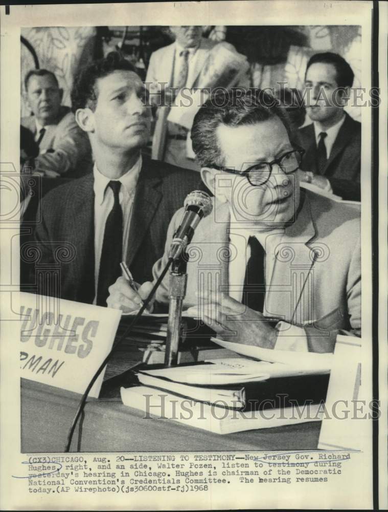 Load image into Gallery viewer, 1968 Press Photo New Jersey Governor Richard Hughes &amp; aide at Democratic hearing
