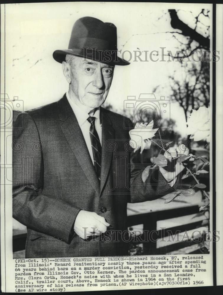 1964 Press Photo Richard Honeck, 87, received full pardon from state of Illinois