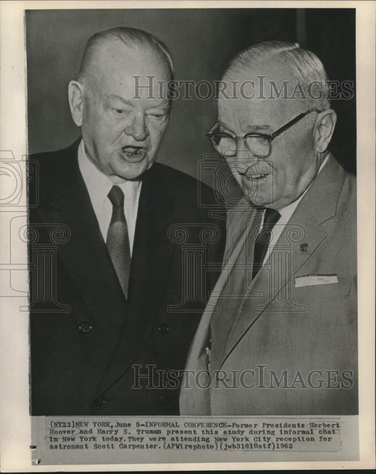 1962 Press Photo Former Presidents Hoover & Truman at New York City reception