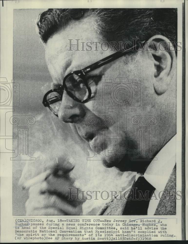 1968 Press Photo New Jersey Governor Richard Hughes pauses at news conference