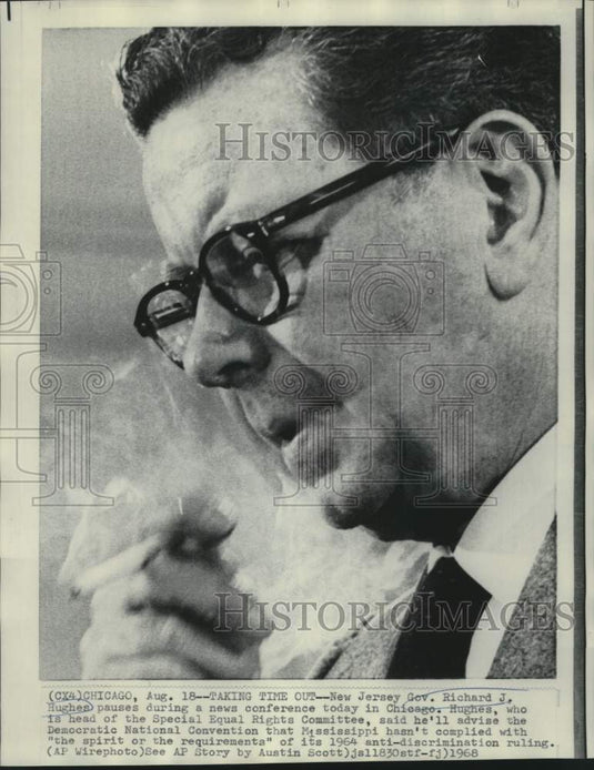 1968 Press Photo New Jersey Governor Richard Hughes pauses at news conference