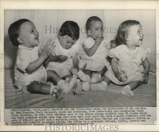 1959 Press Photo Hoskins quadruplets of California celebrate first birthday