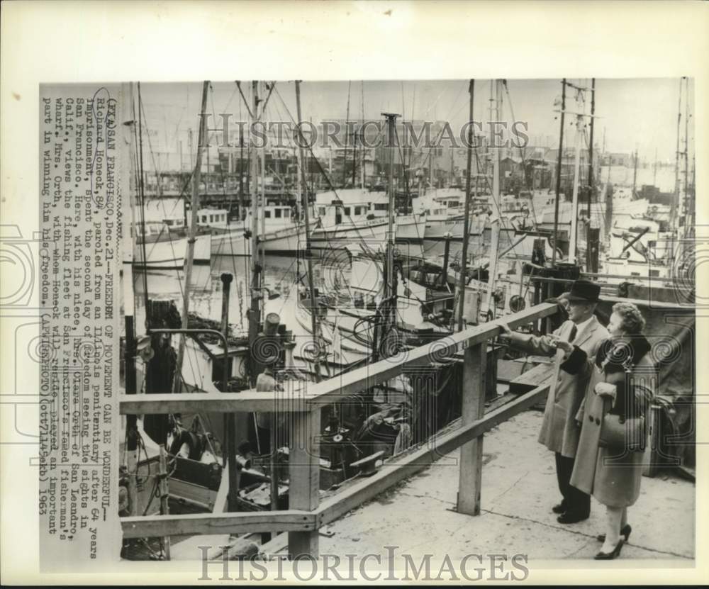 1963 Press Photo Freed prisoner Richard Honeck with Clara Orth in California