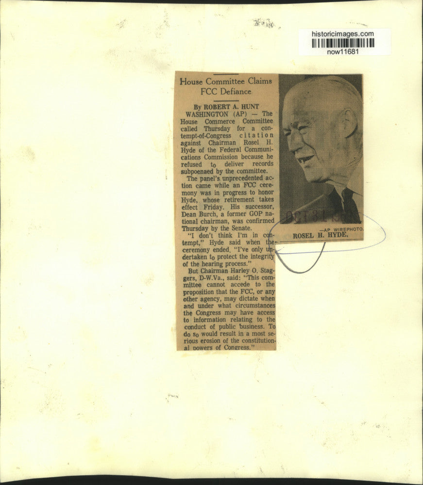 1969 Press Photo FCC chairman Rosel Hyde at The House Commerce Committee hearing